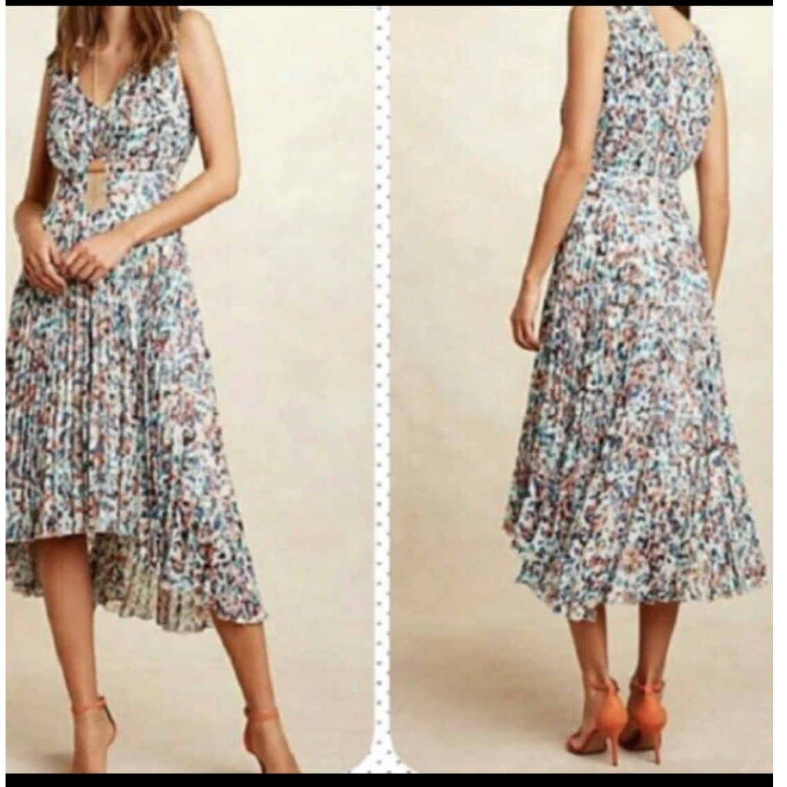 Anthropologie Plenty By Tracy Reese Dress 4 Morgan Multi Speckle Pleated Hi Low